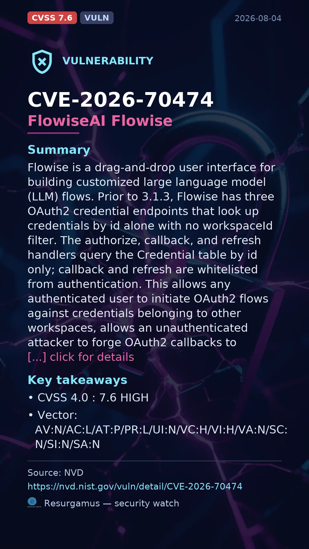 CVE-2026-70474 FlowiseAI Flowise Vulnerability