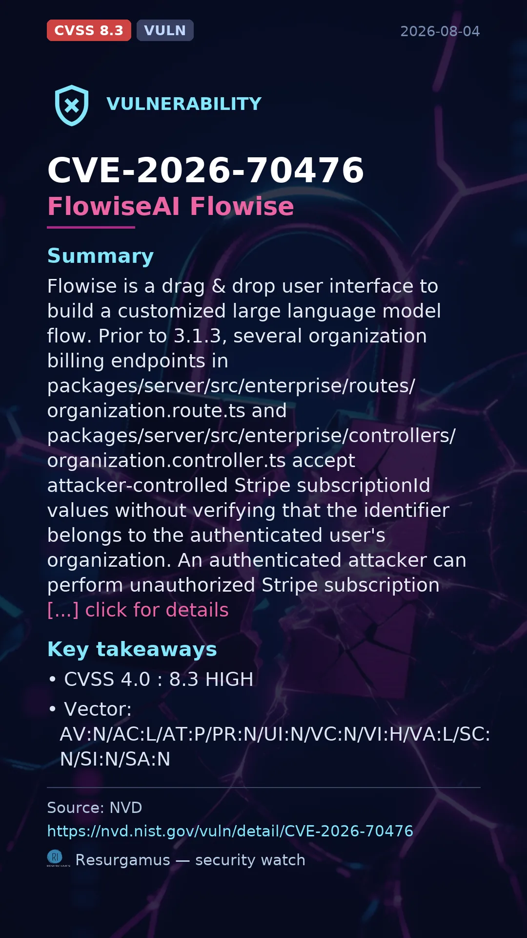 CVE-2026-70476 FlowiseAI Flowise Vulnerability