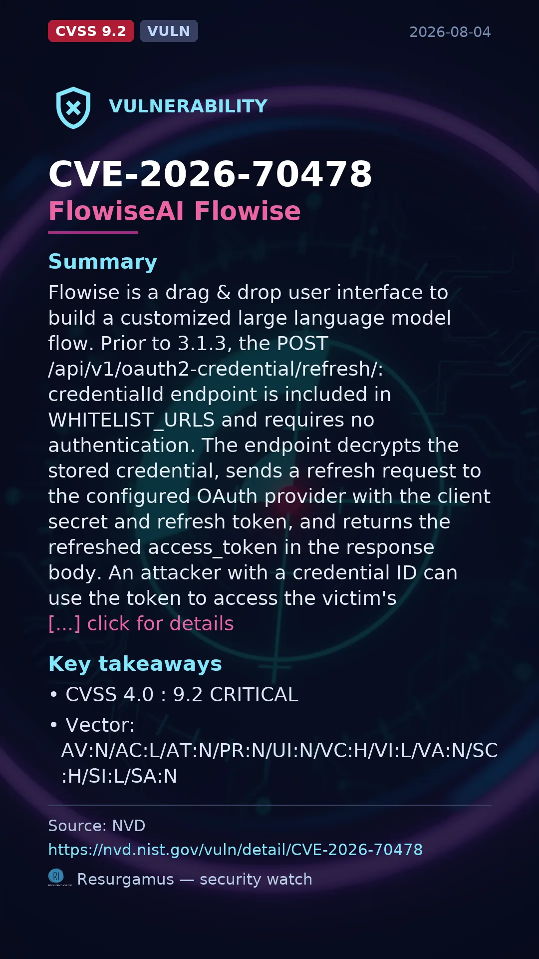 CVE-2026-70478 FlowiseAI Flowise Vulnerability