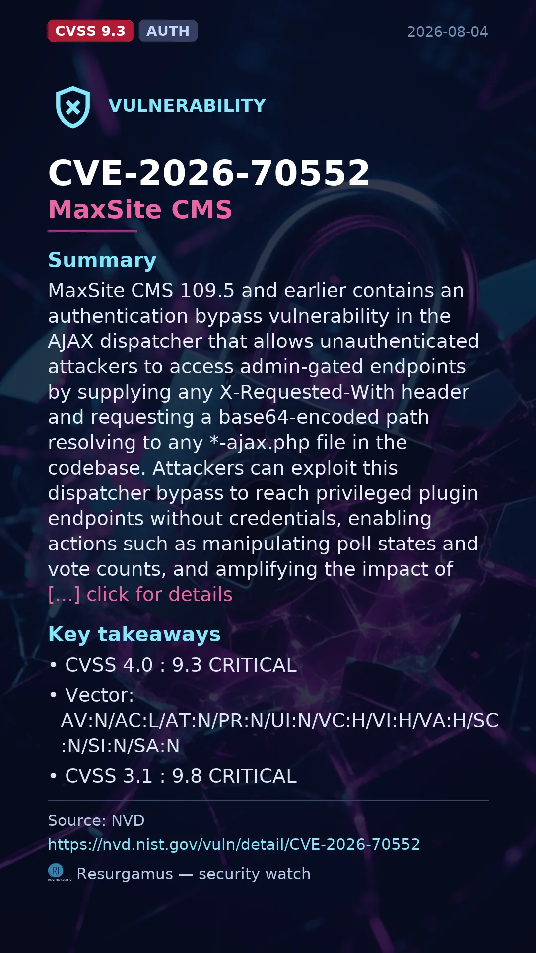 CVE-2026-70552 MaxSite CMS Vulnerability