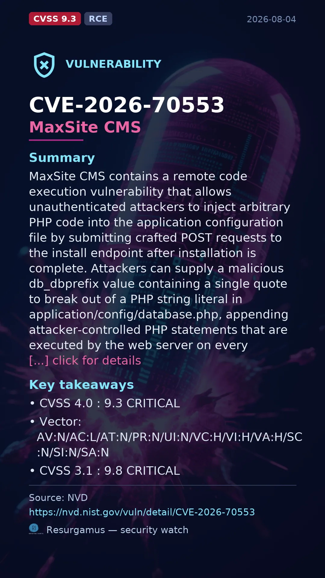 CVE-2026-70553 MaxSite CMS Vulnerability