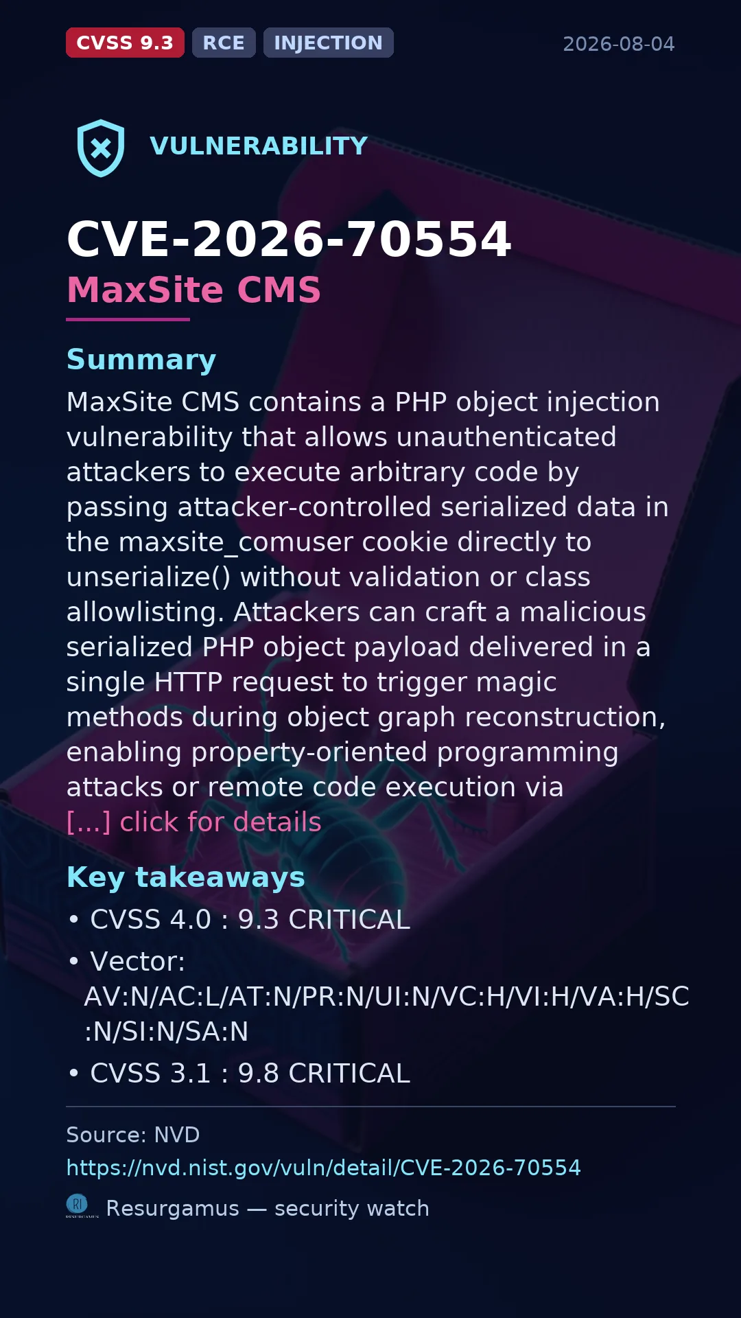 CVE-2026-70554 MaxSite CMS Vulnerability