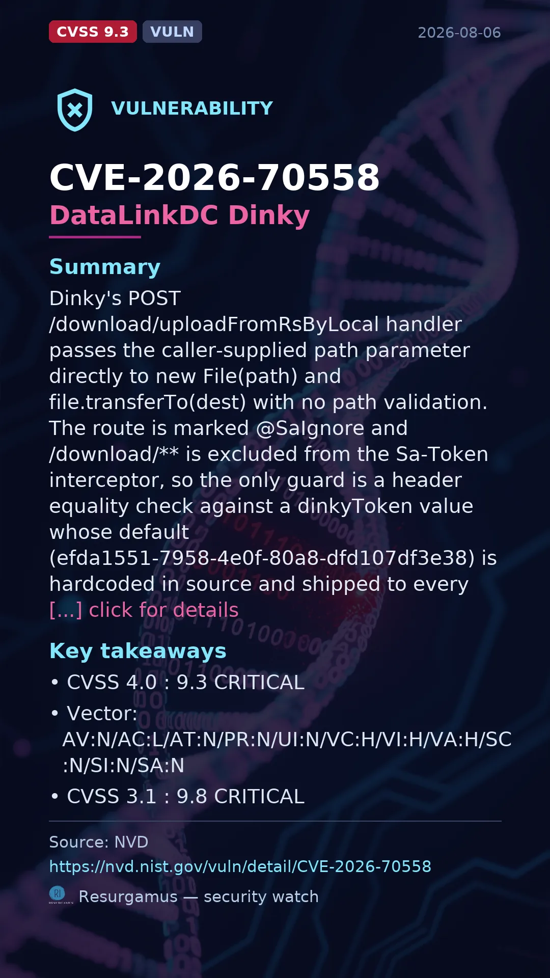 CVE-2026-70558 DataLinkDC Dinky Vulnerability