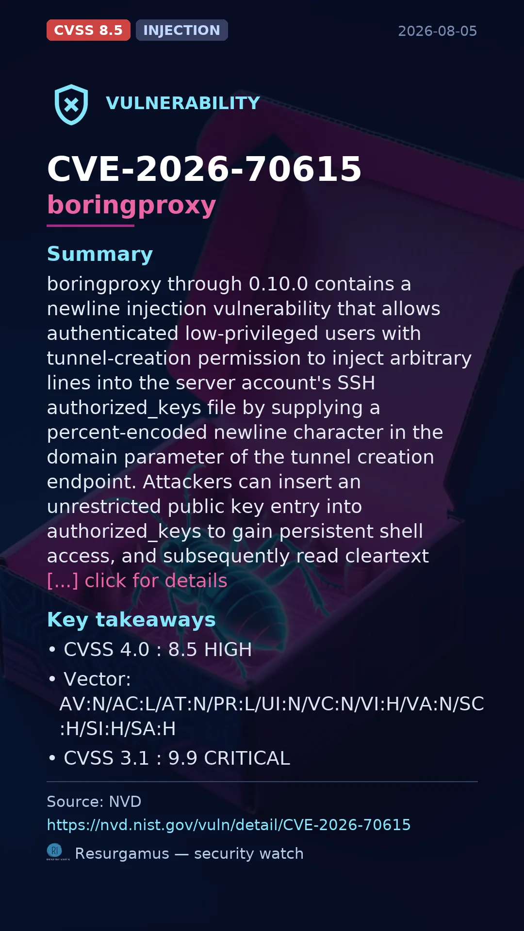 CVE-2026-70615 boringproxy Vulnerability