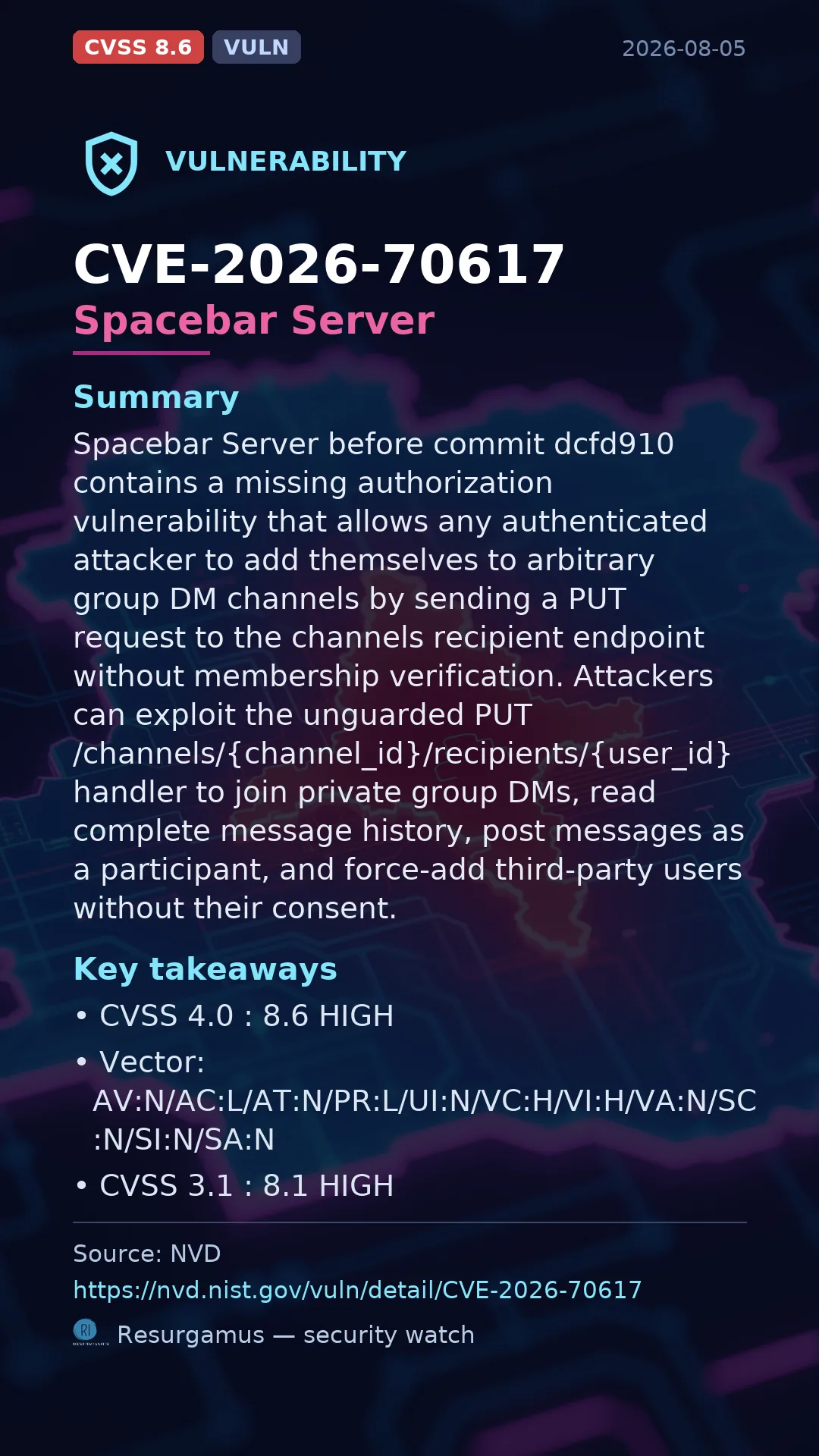 CVE-2026-70617 Spacebar Server Vulnerability