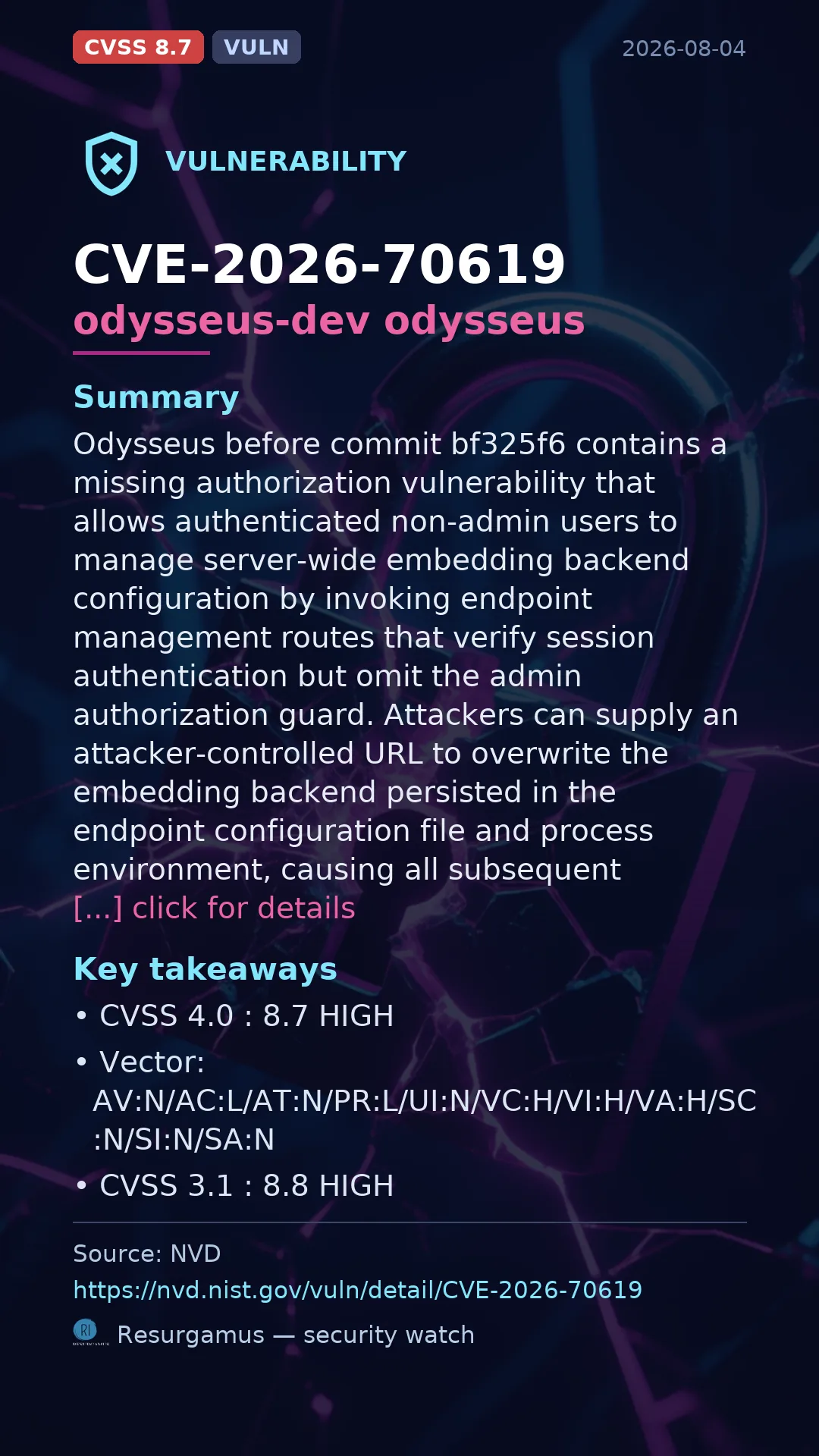 CVE-2026-70619 odysseus-dev odysseus Vulnerability
