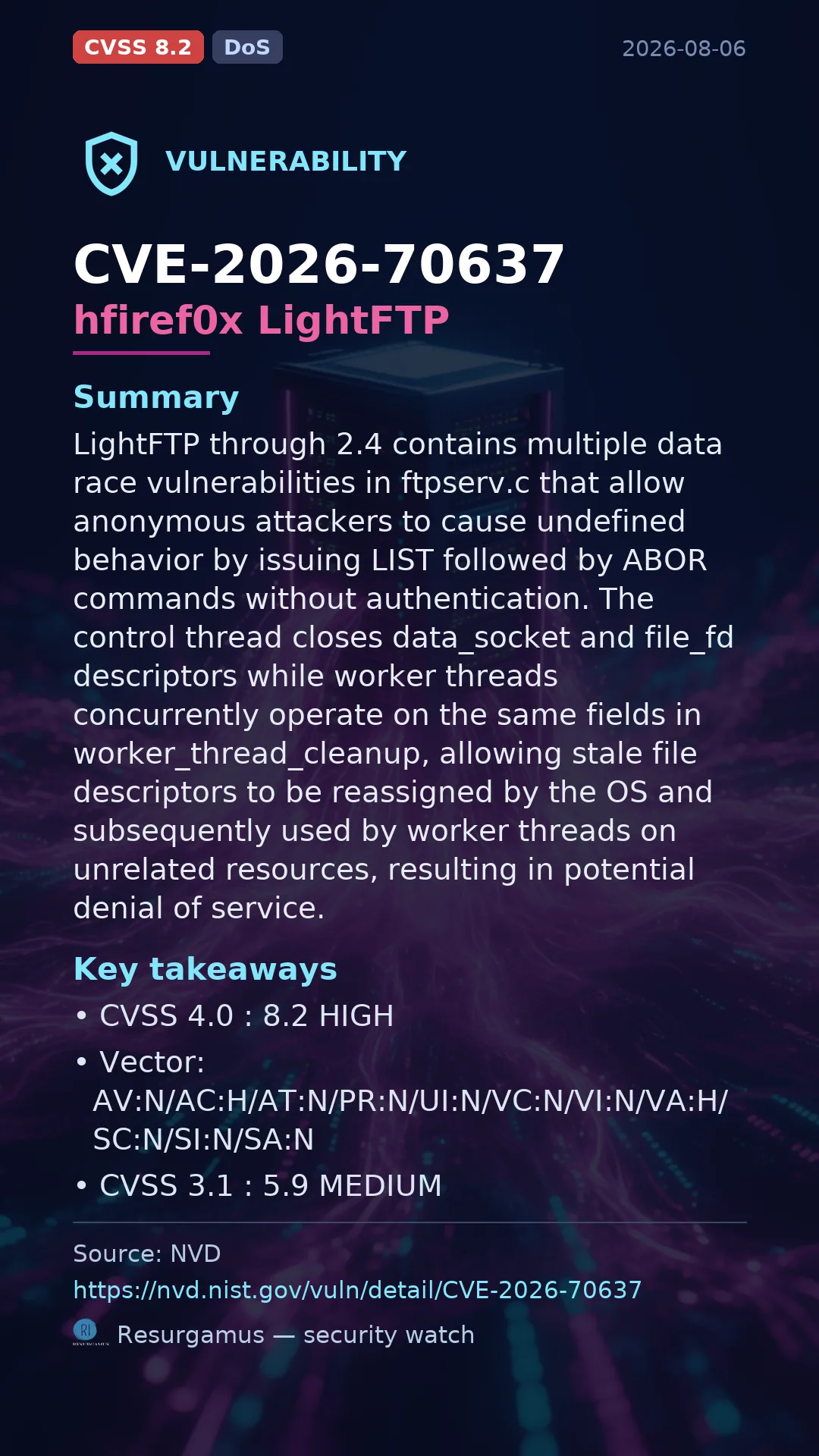 CVE-2026-70637 hfiref0x LightFTP Vulnerability
