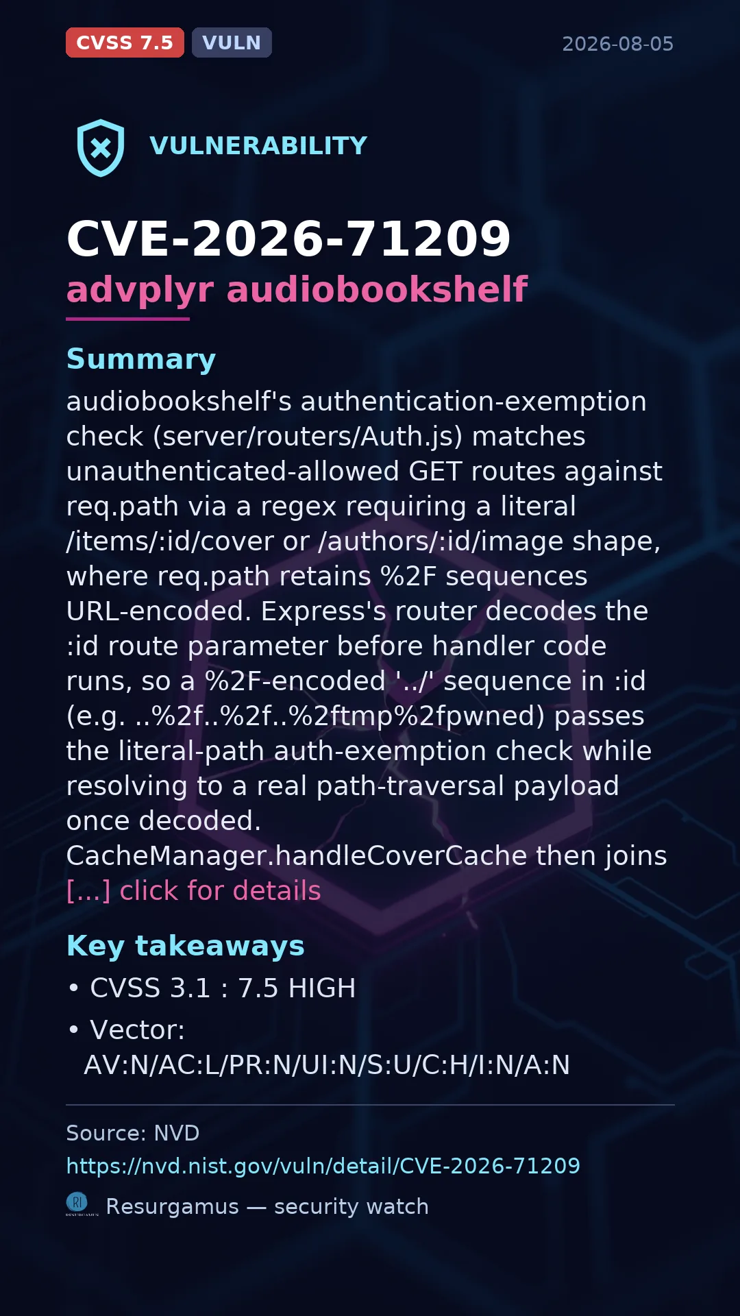 CVE-2026-71209 advplyr audiobookshelf Vulnerability