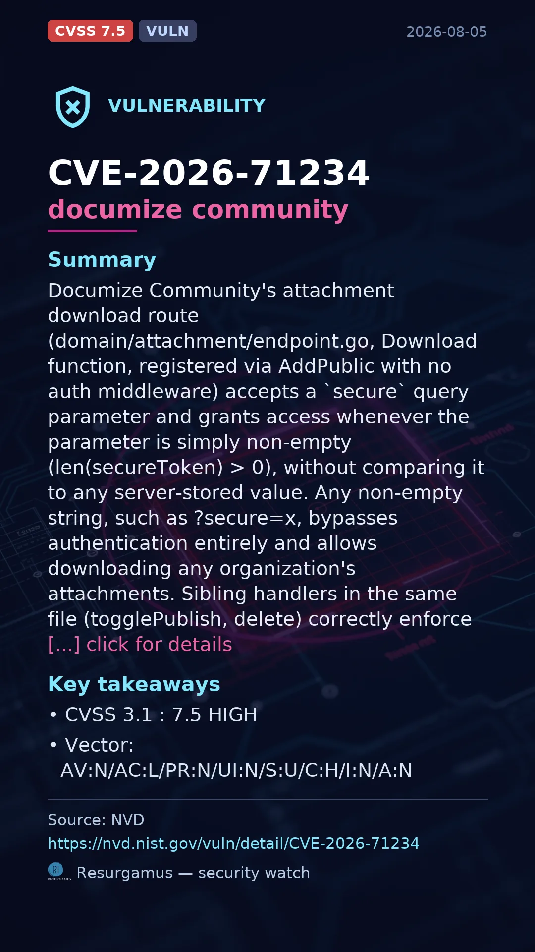 CVE-2026-71234 documize community Vulnerability