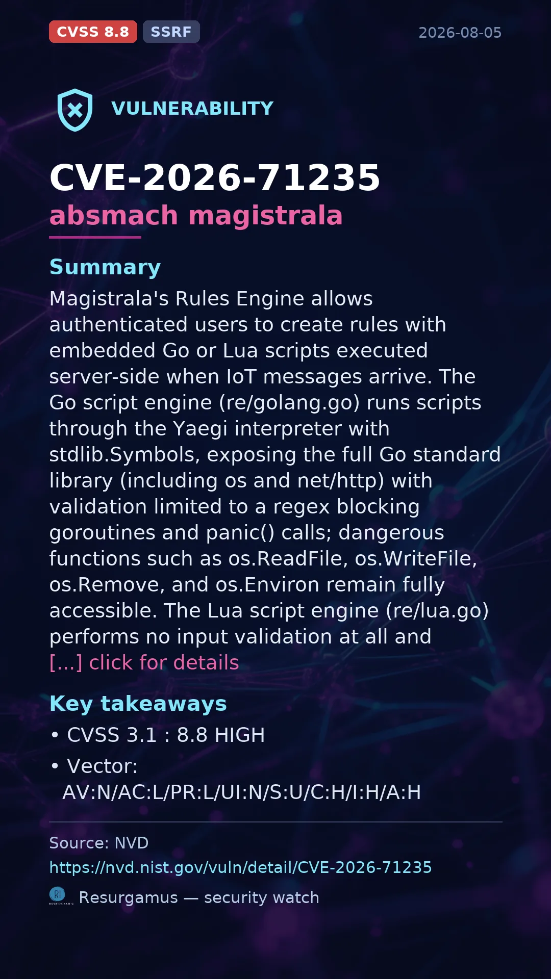CVE-2026-71235 absmach magistrala Vulnerability