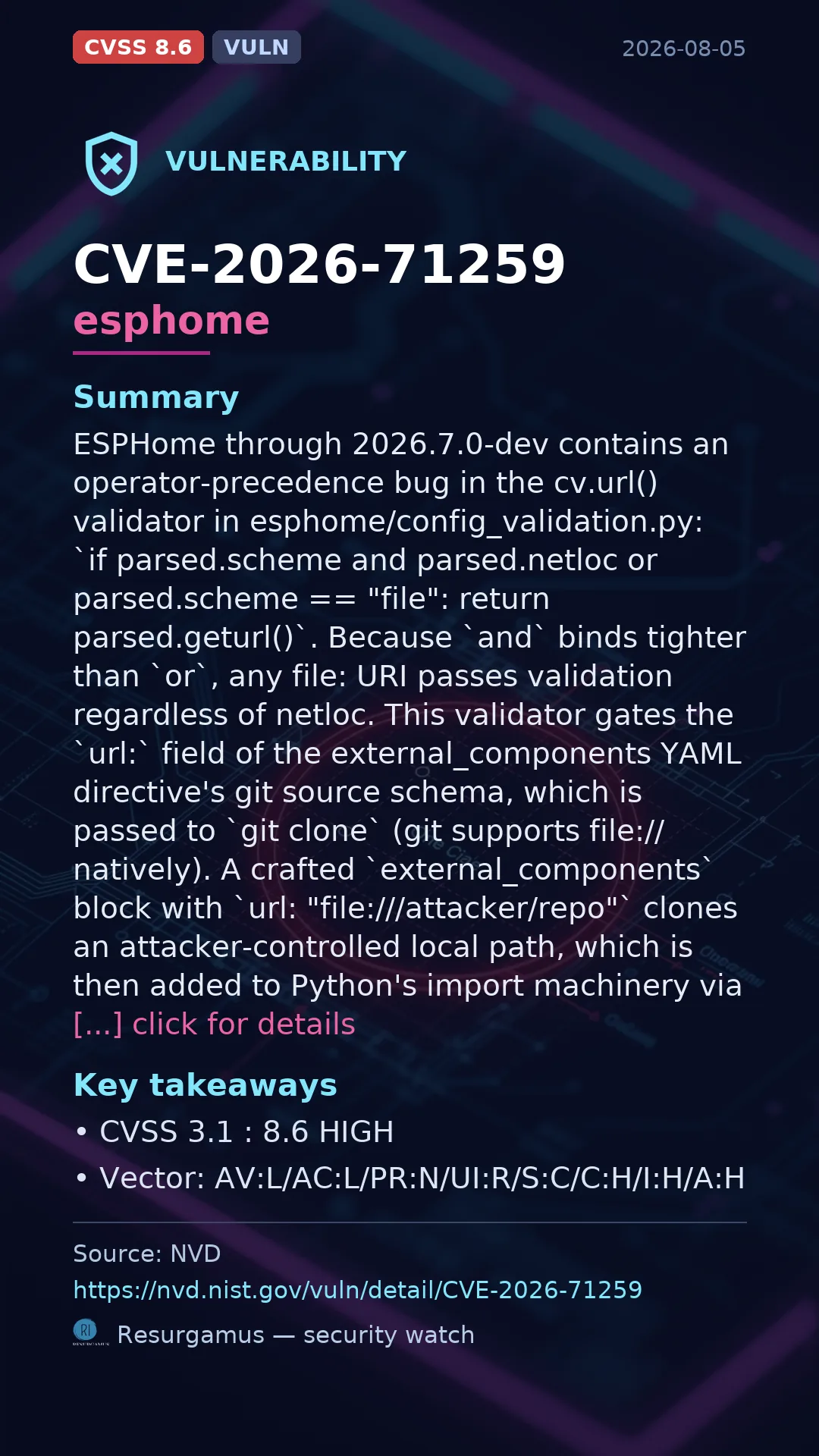 CVE-2026-71259 esphome Vulnerability