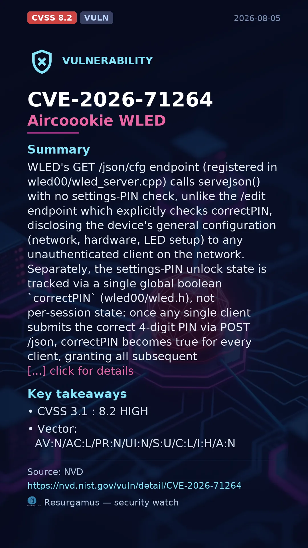 CVE-2026-71264 Aircoookie WLED Vulnerability