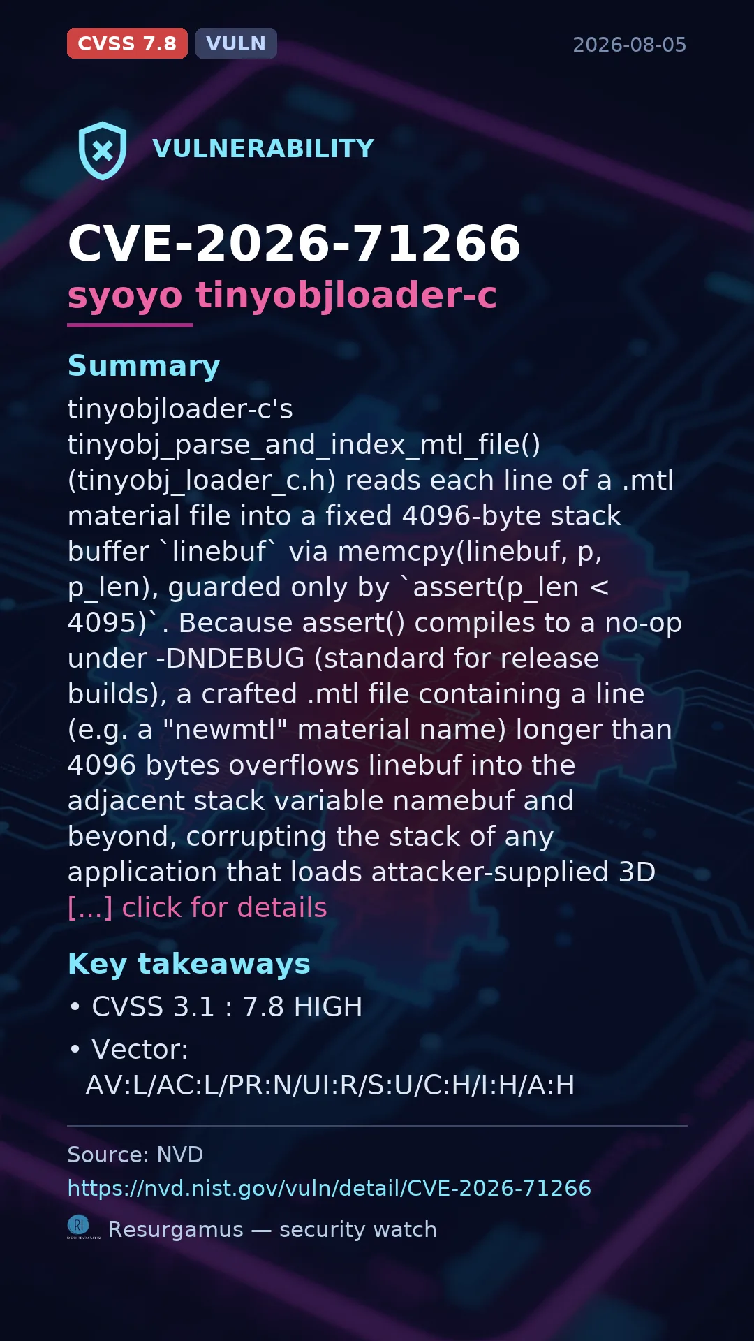 CVE-2026-71266 syoyo tinyobjloader-c Vulnerability