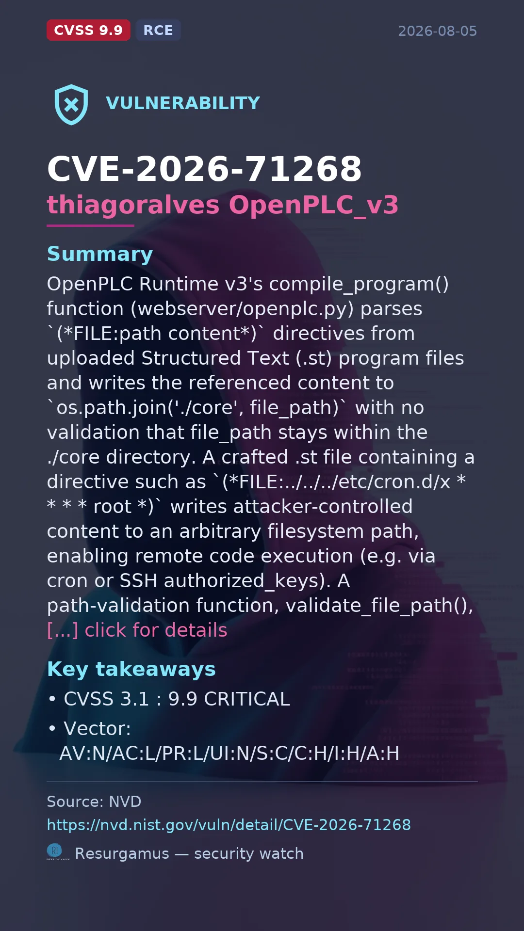 CVE-2026-71268 thiagoralves OpenPLC_v3 Vulnerability