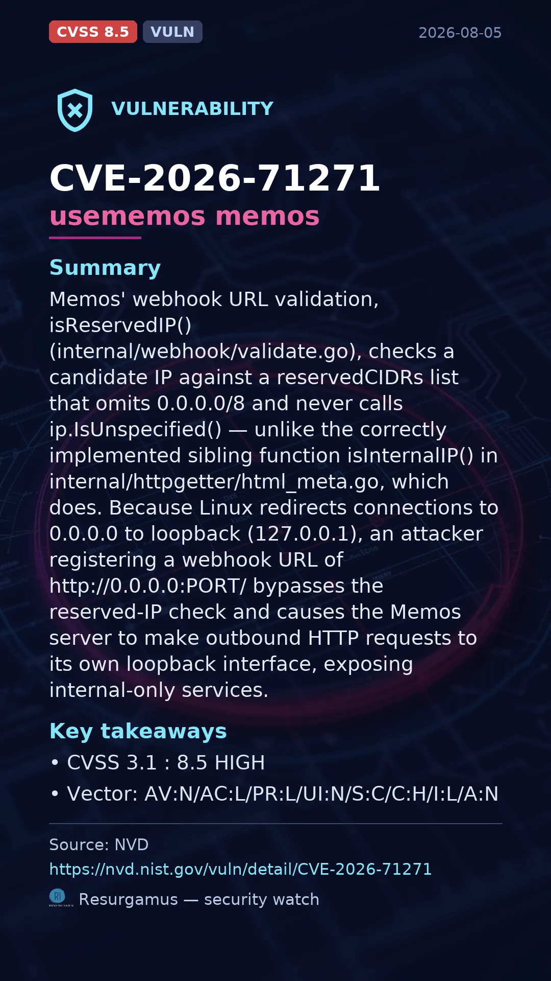 CVE-2026-71271 usememos memos Vulnerability