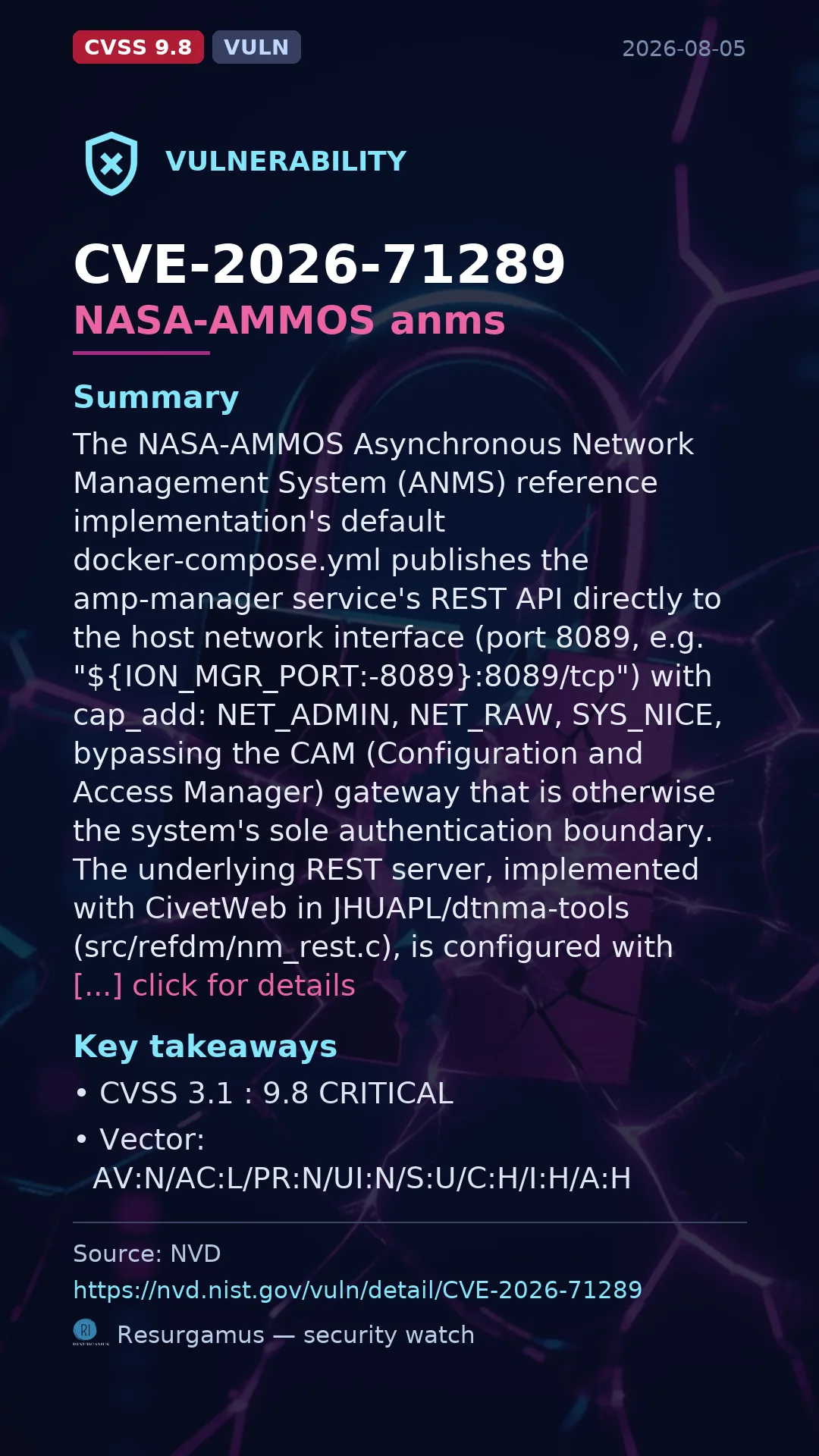 CVE-2026-71289 NASA-AMMOS anms Vulnerability
