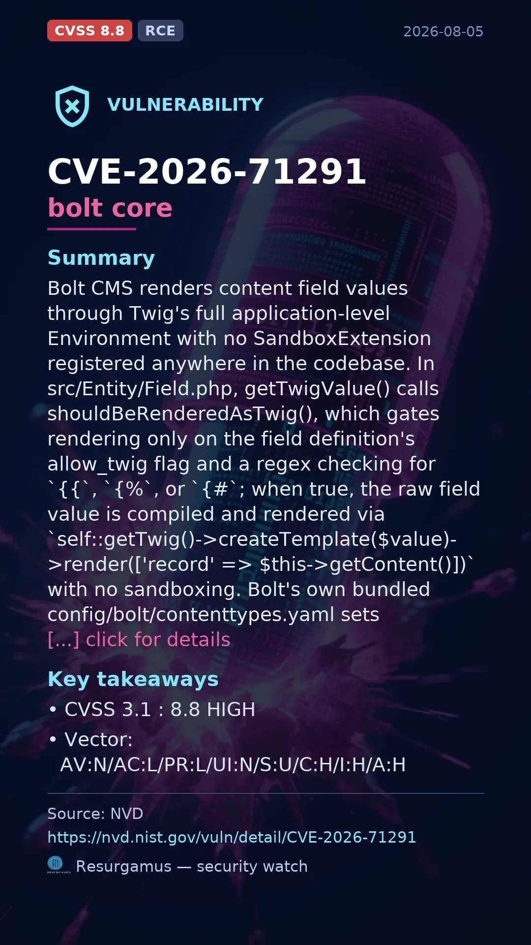 CVE-2026-71291 bolt core Vulnerability