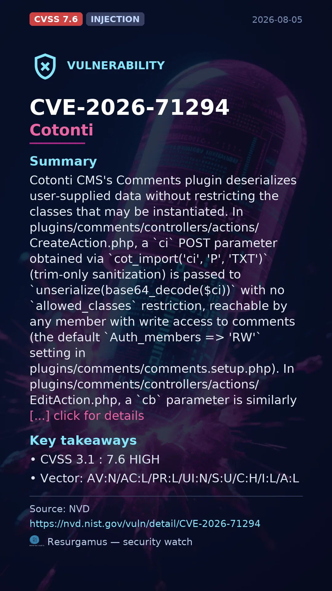 CVE-2026-71294 Cotonti Vulnerability