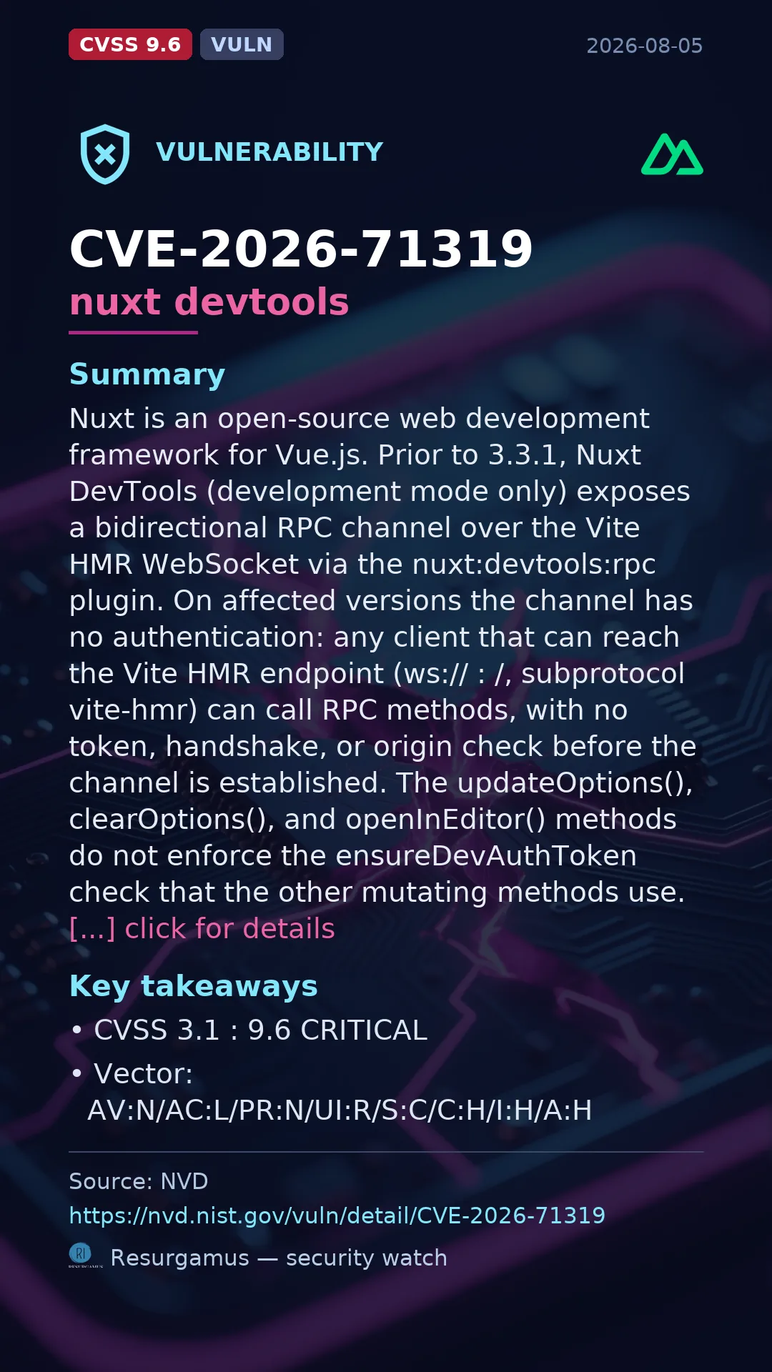CVE-2026-71319 nuxt devtools Vulnerability