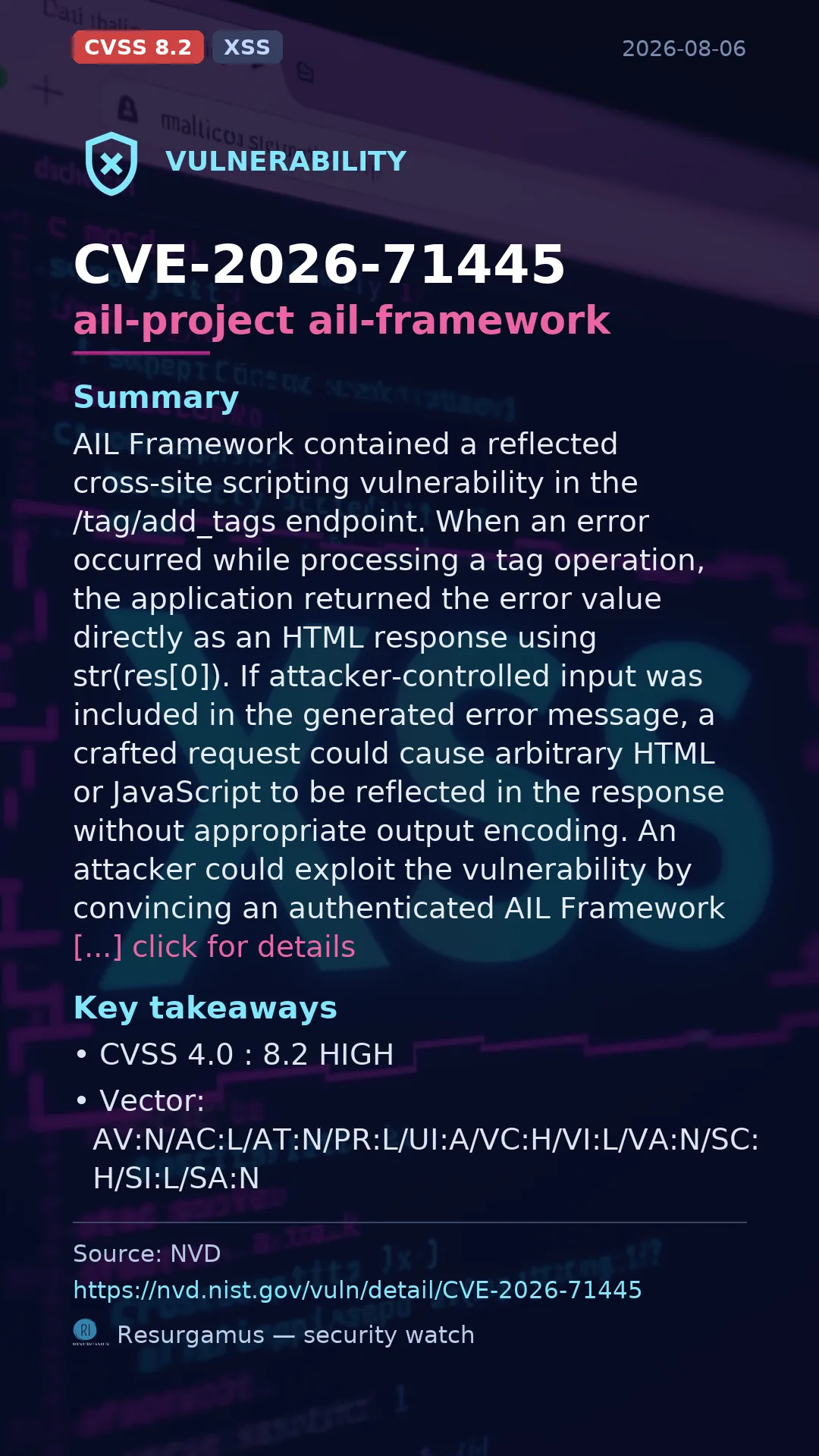 CVE-2026-71445 ail-project ail-framework Vulnerability