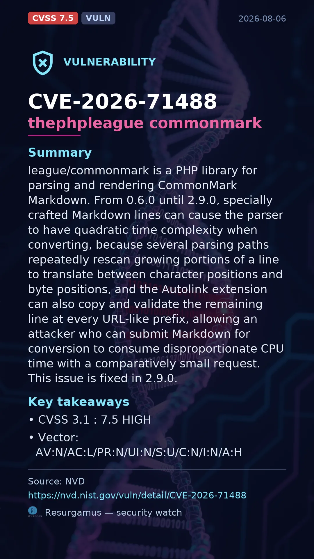 CVE-2026-71488 thephpleague commonmark Vulnerability