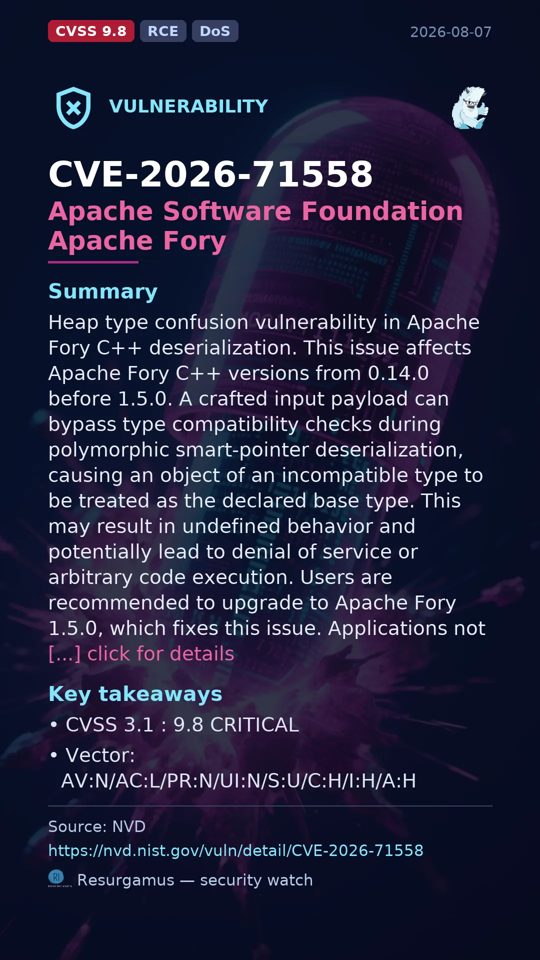 CVE-2026-71558 Apache Software Foundation Apache Fory Vulnerability