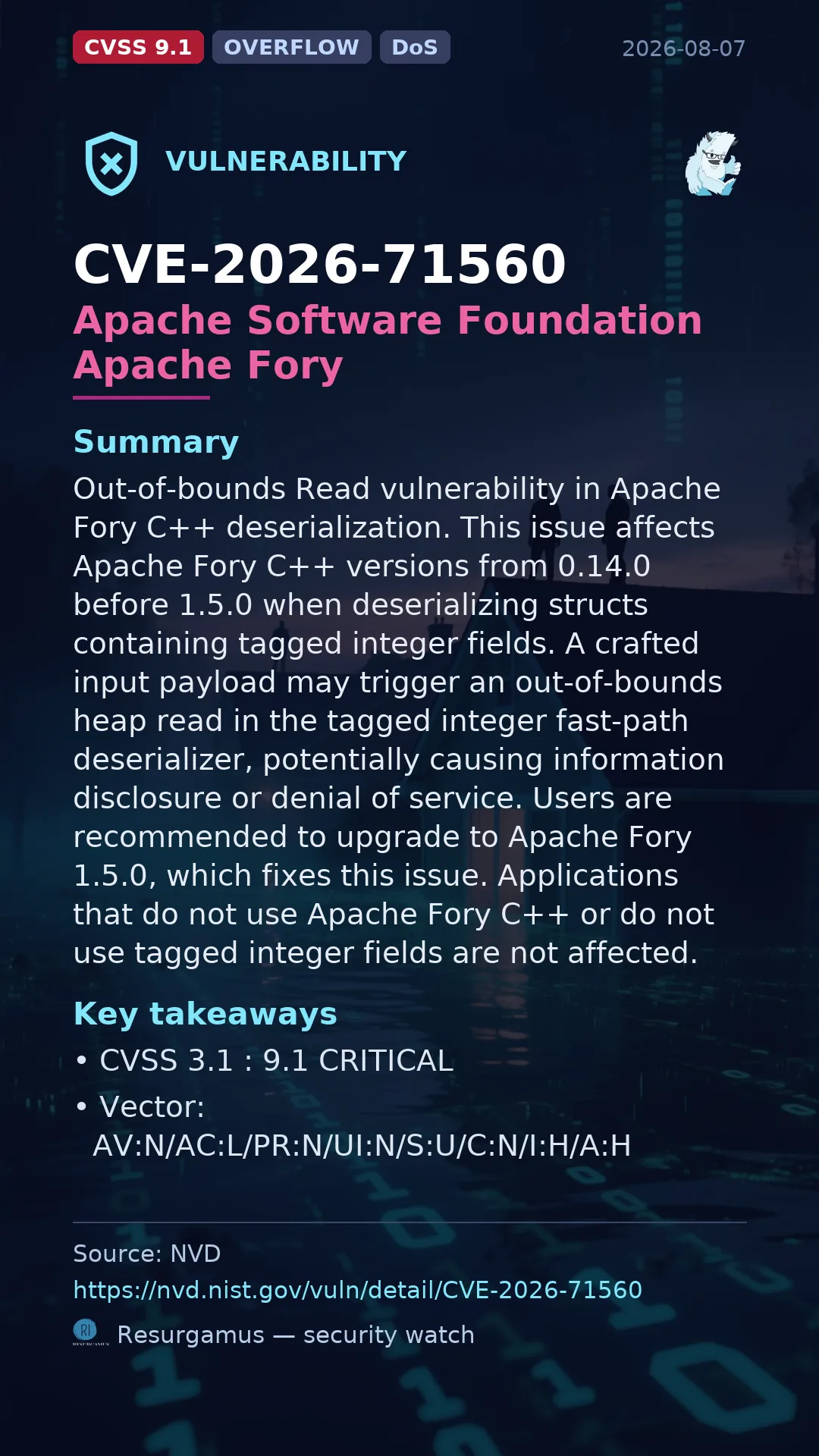 CVE-2026-71560 Apache Software Foundation Apache Fory Vulnerability