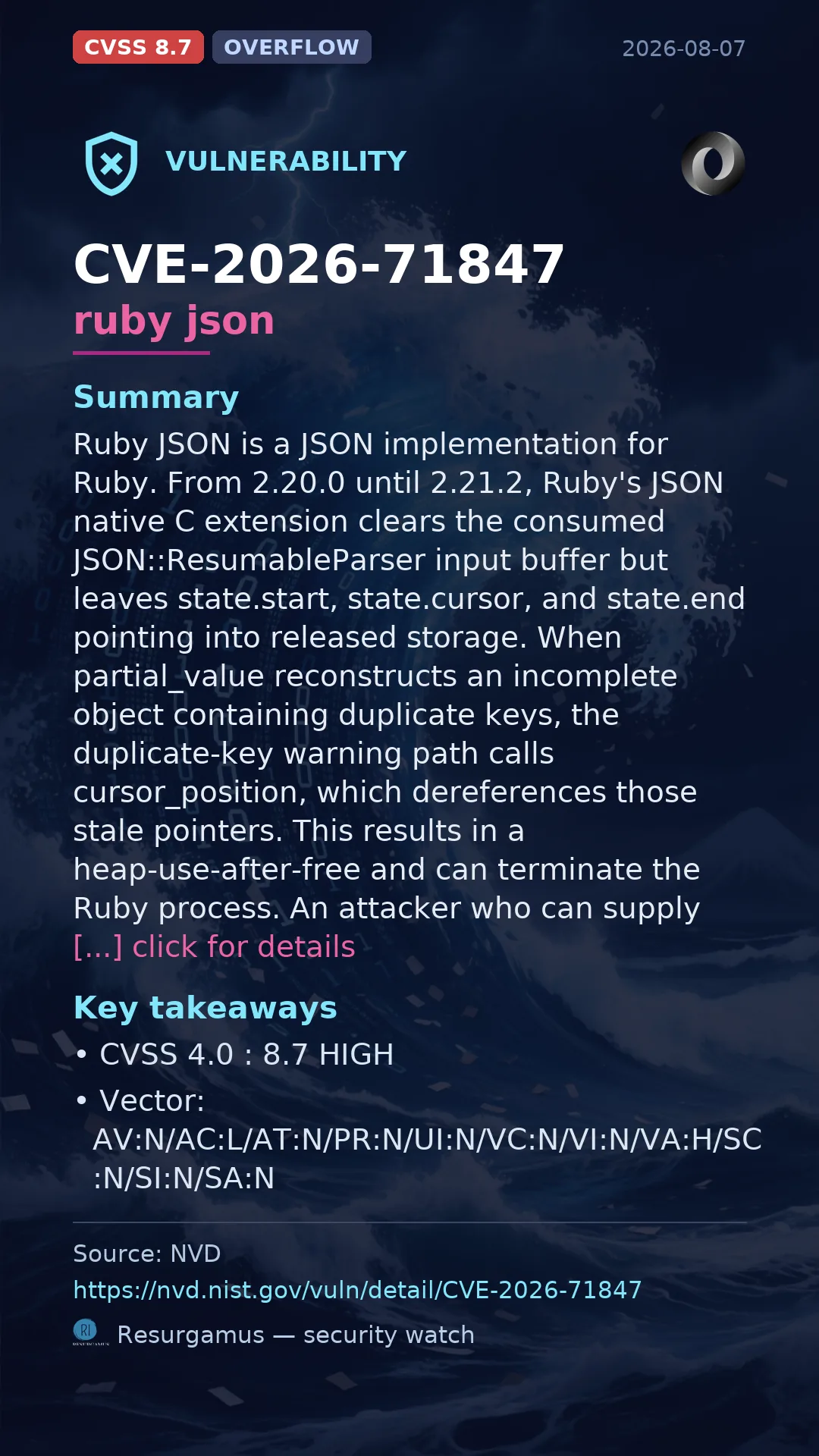 CVE-2026-71847 ruby json Vulnerability