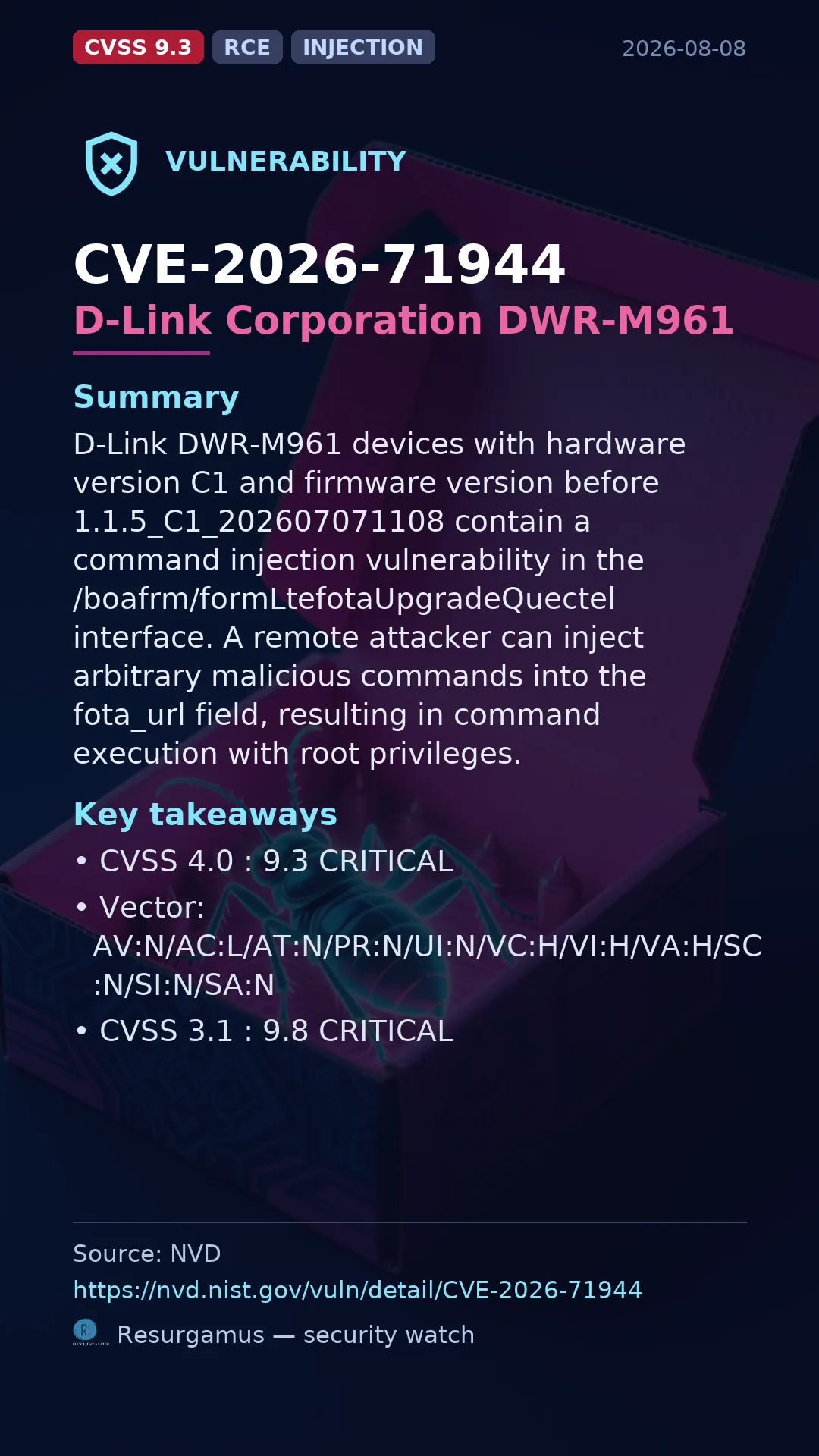 CVE-2026-71944 D-Link Corporation DWR-M961 Vulnerability