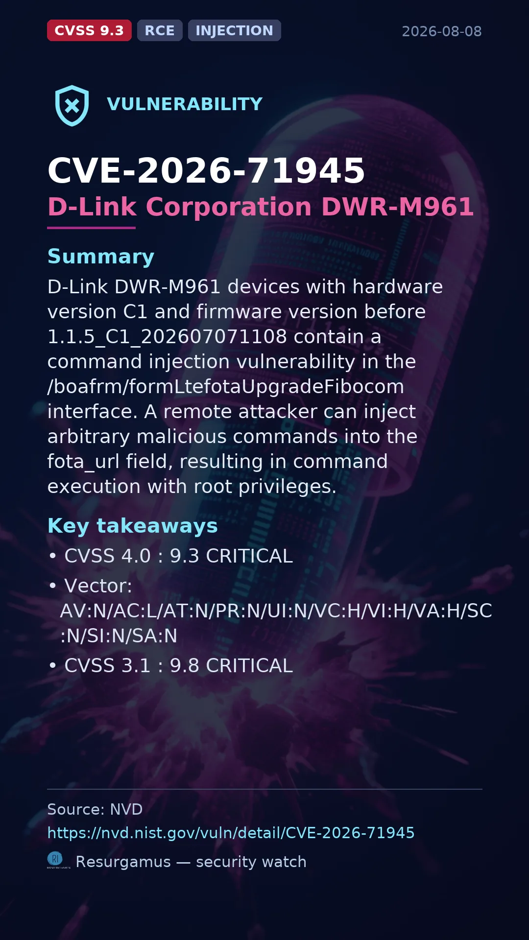 CVE-2026-71945 D-Link Corporation DWR-M961 Vulnerability