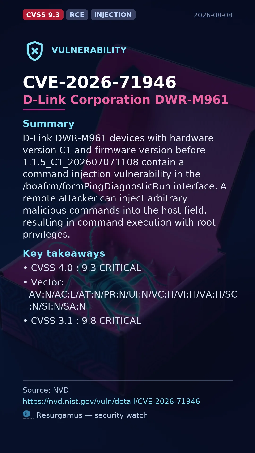 CVE-2026-71946 D-Link Corporation DWR-M961 Vulnerability