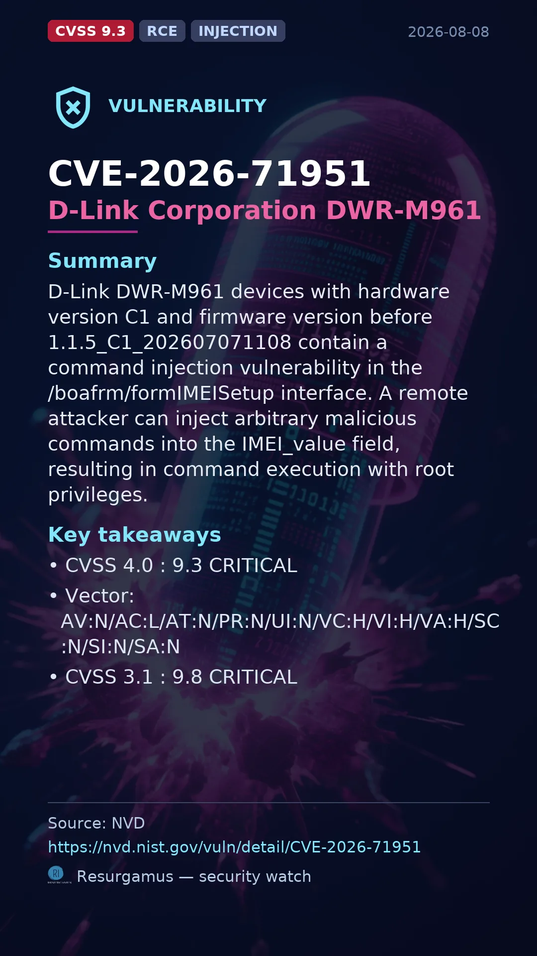 CVE-2026-71951 D-Link Corporation DWR-M961 Vulnerability
