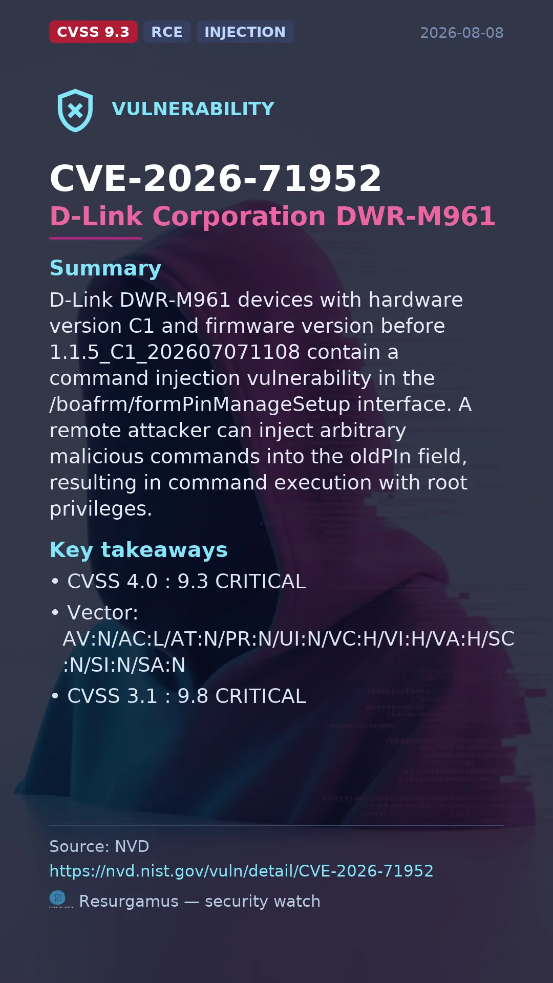 CVE-2026-71952 D-Link Corporation DWR-M961 Vulnerability