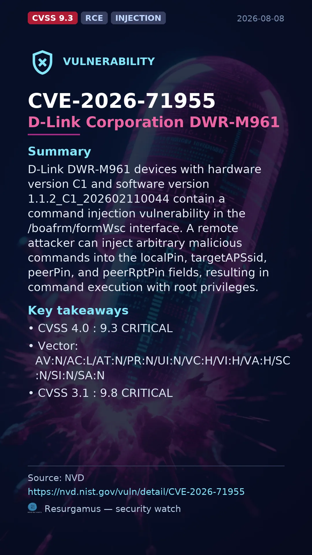 CVE-2026-71955 D-Link Corporation DWR-M961 Vulnerability