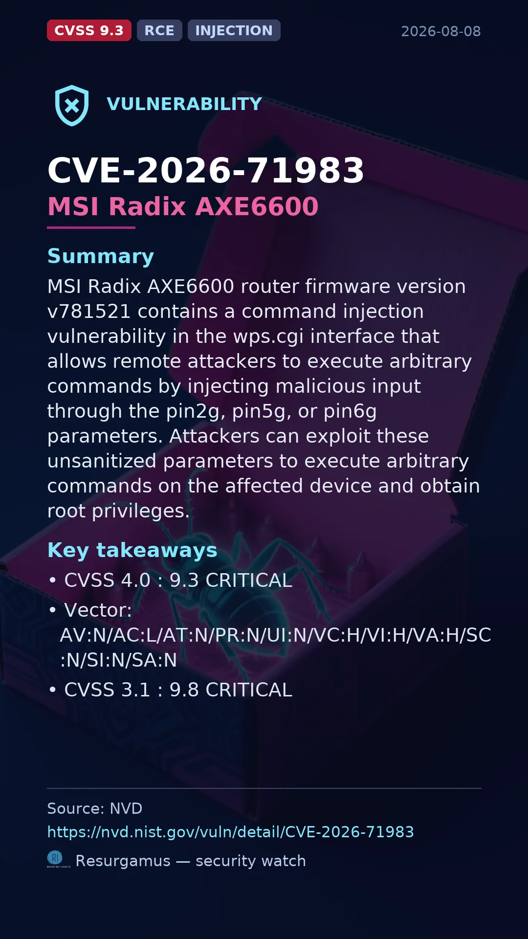 CVE-2026-71983 MSI Radix AXE6600 Vulnerability
