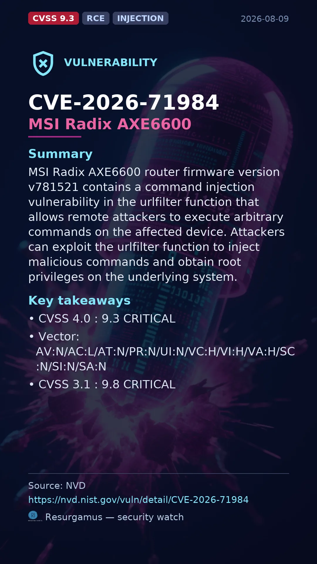 CVE-2026-71984 MSI Radix AXE6600 Vulnerability