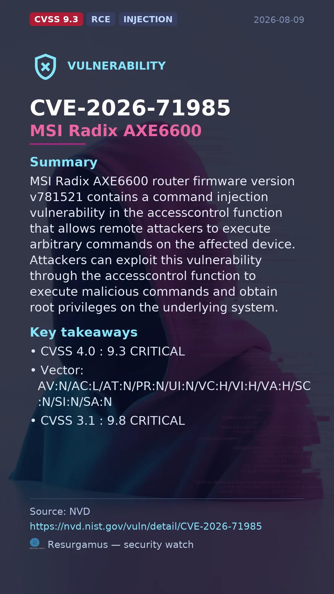 CVE-2026-71985 MSI Radix AXE6600 Vulnerability
