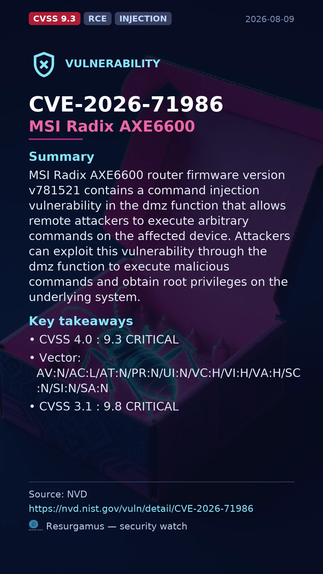 CVE-2026-71986 MSI Radix AXE6600 Vulnerability