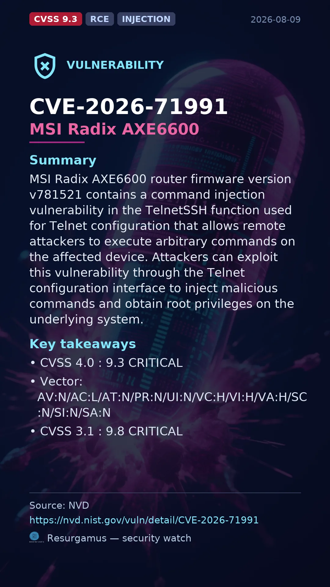 CVE-2026-71991 MSI Radix AXE6600 Vulnerability