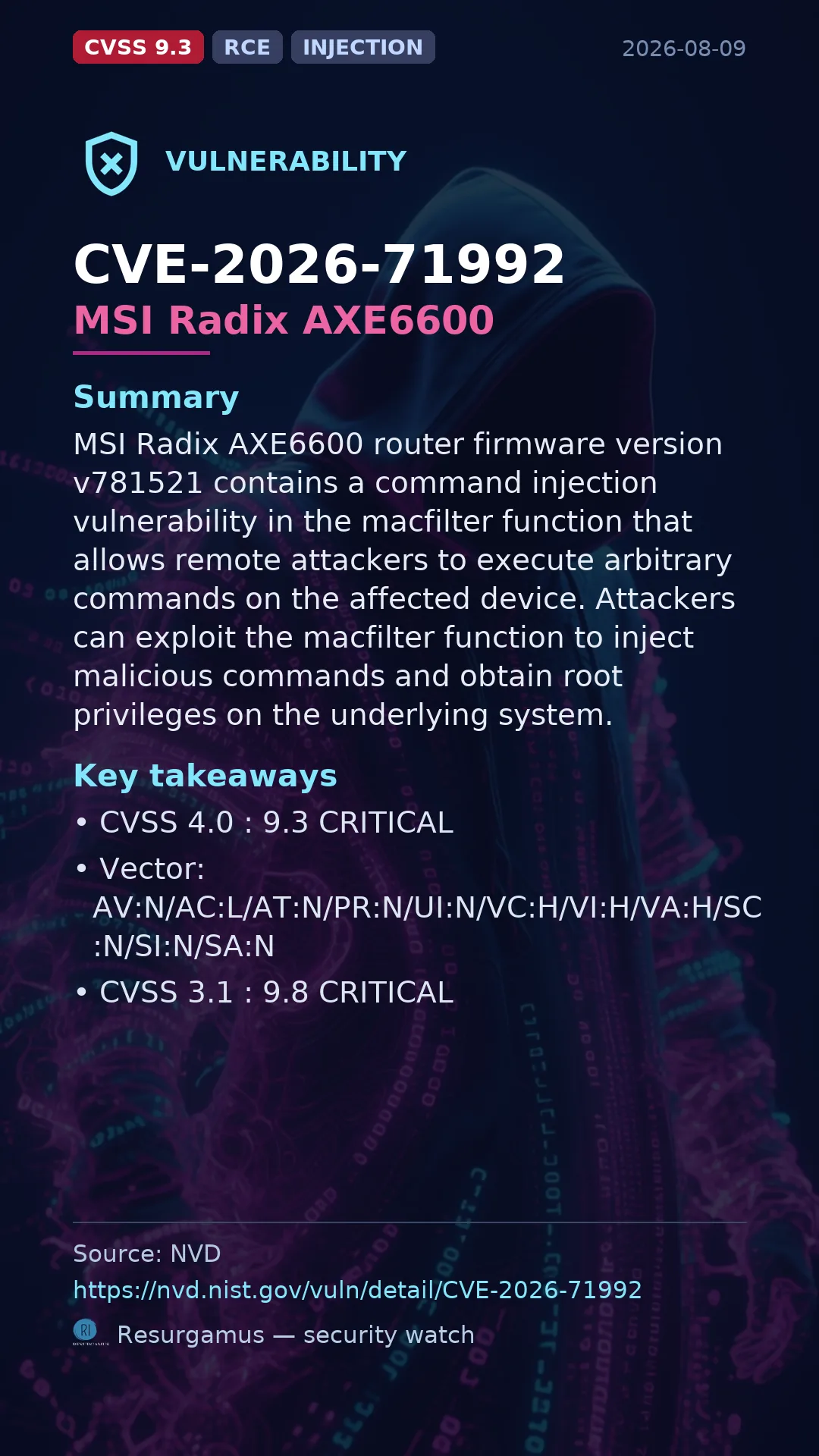 CVE-2026-71992 MSI Radix AXE6600 Vulnerability