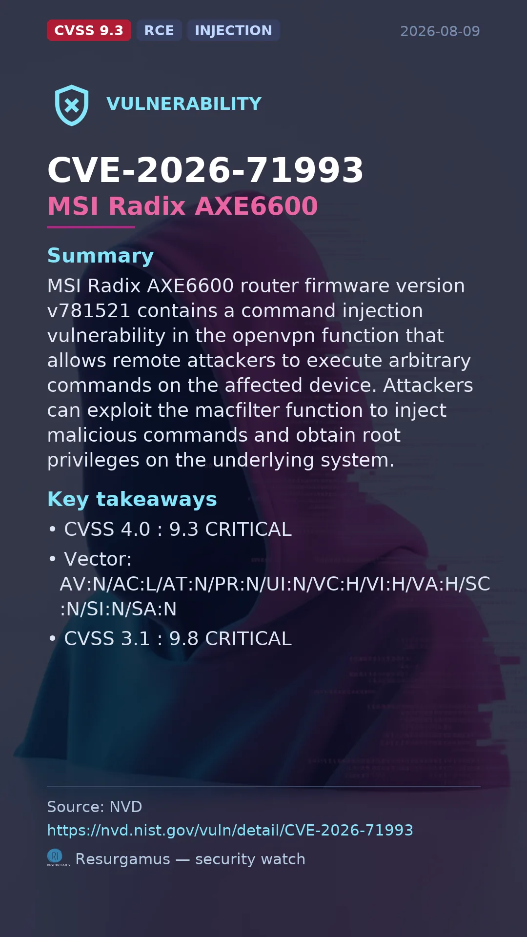 CVE-2026-71993 MSI Radix AXE6600 Vulnerability