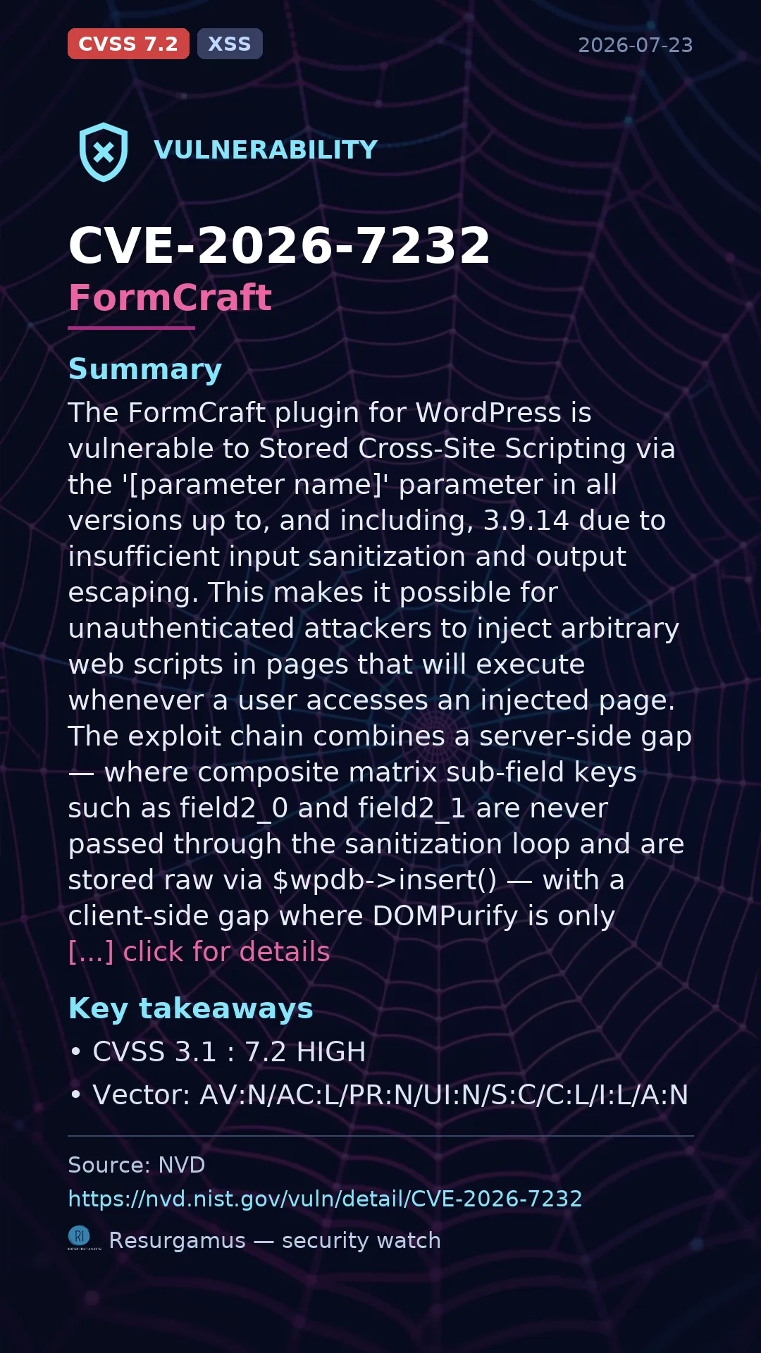 CVE-2026-7232 FormCraft Vulnerability