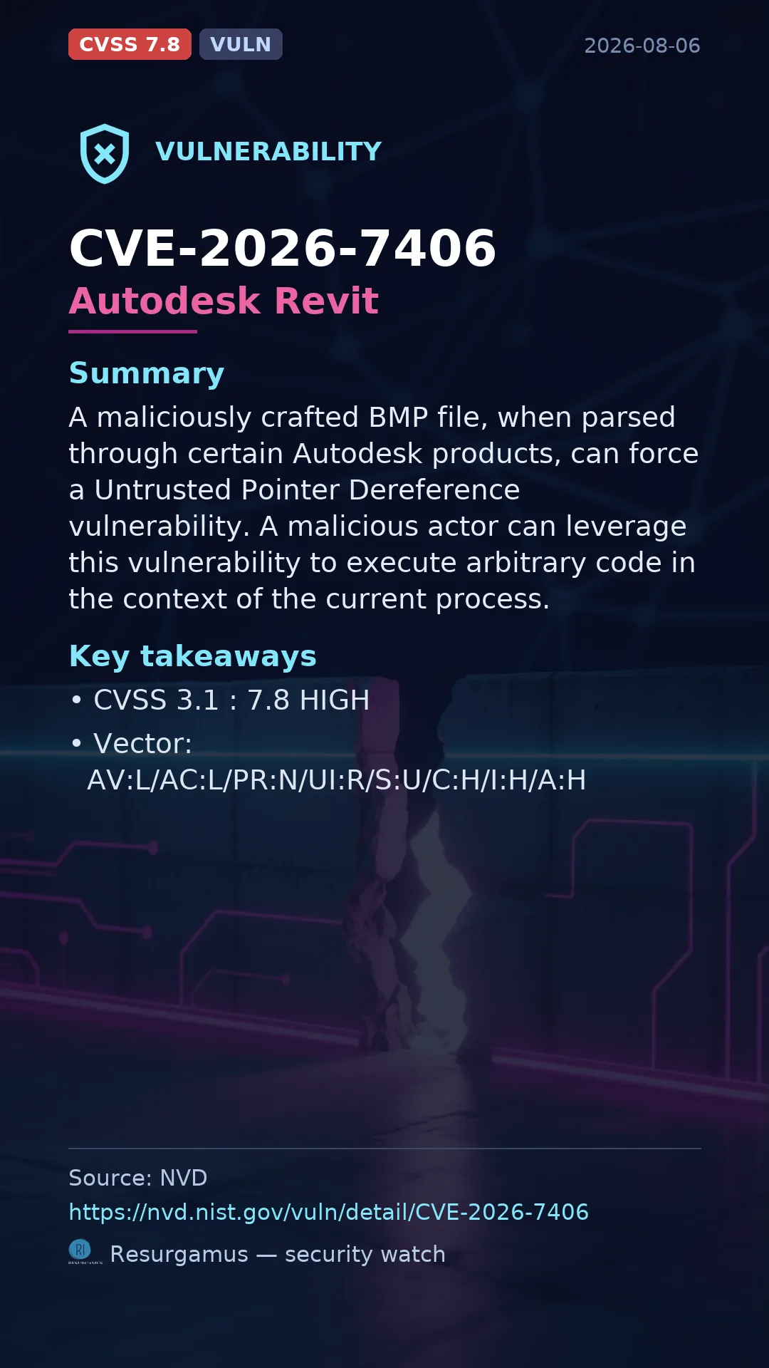 CVE-2026-7406 Autodesk Revit Vulnerability