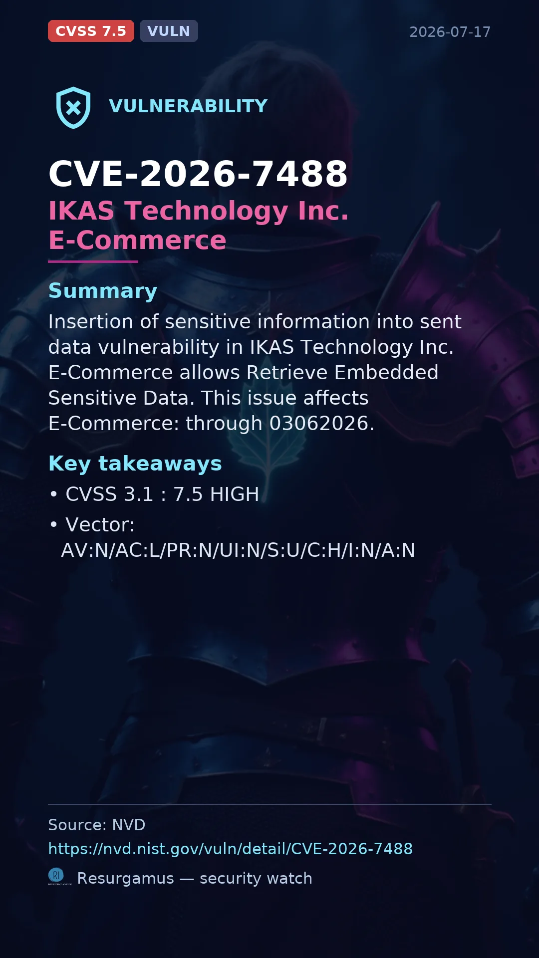 CVE-2026-7488 IKAS Technology Inc. E-Commerce Vulnerability