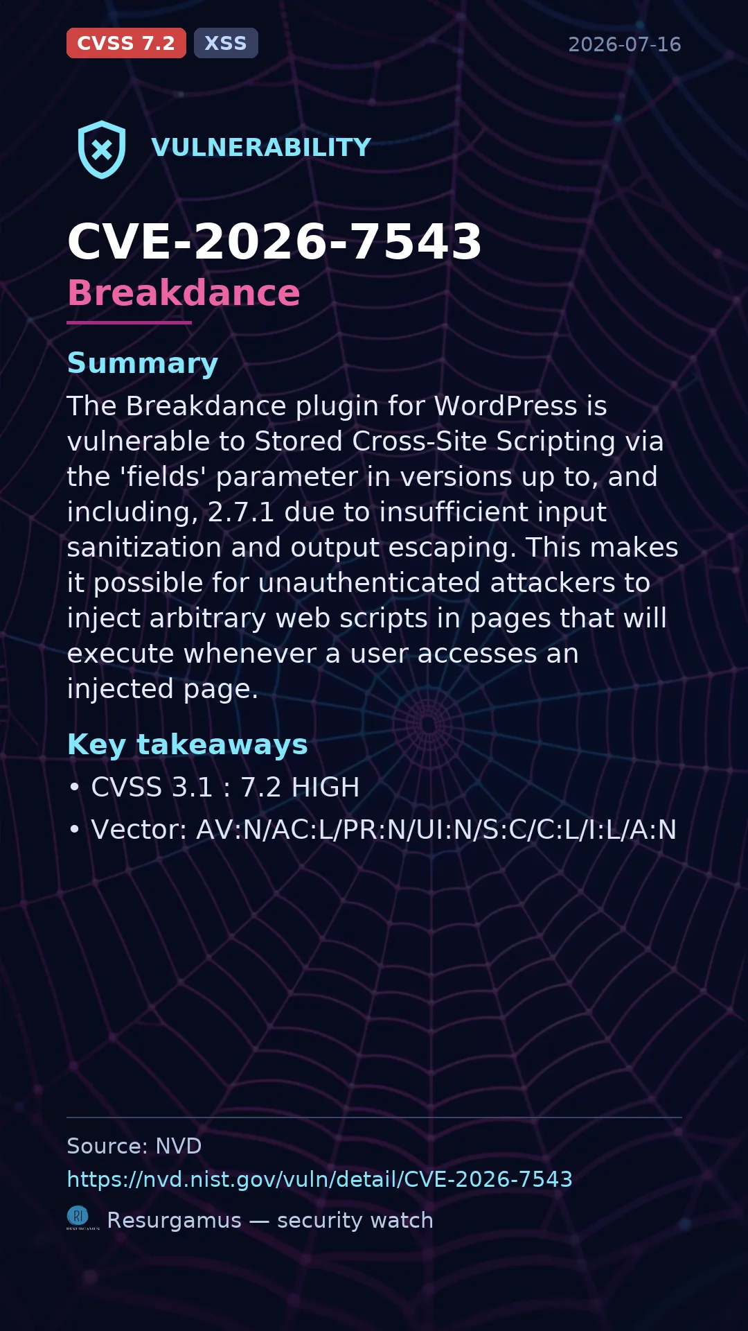 CVE-2026-7543 Breakdance Vulnerability