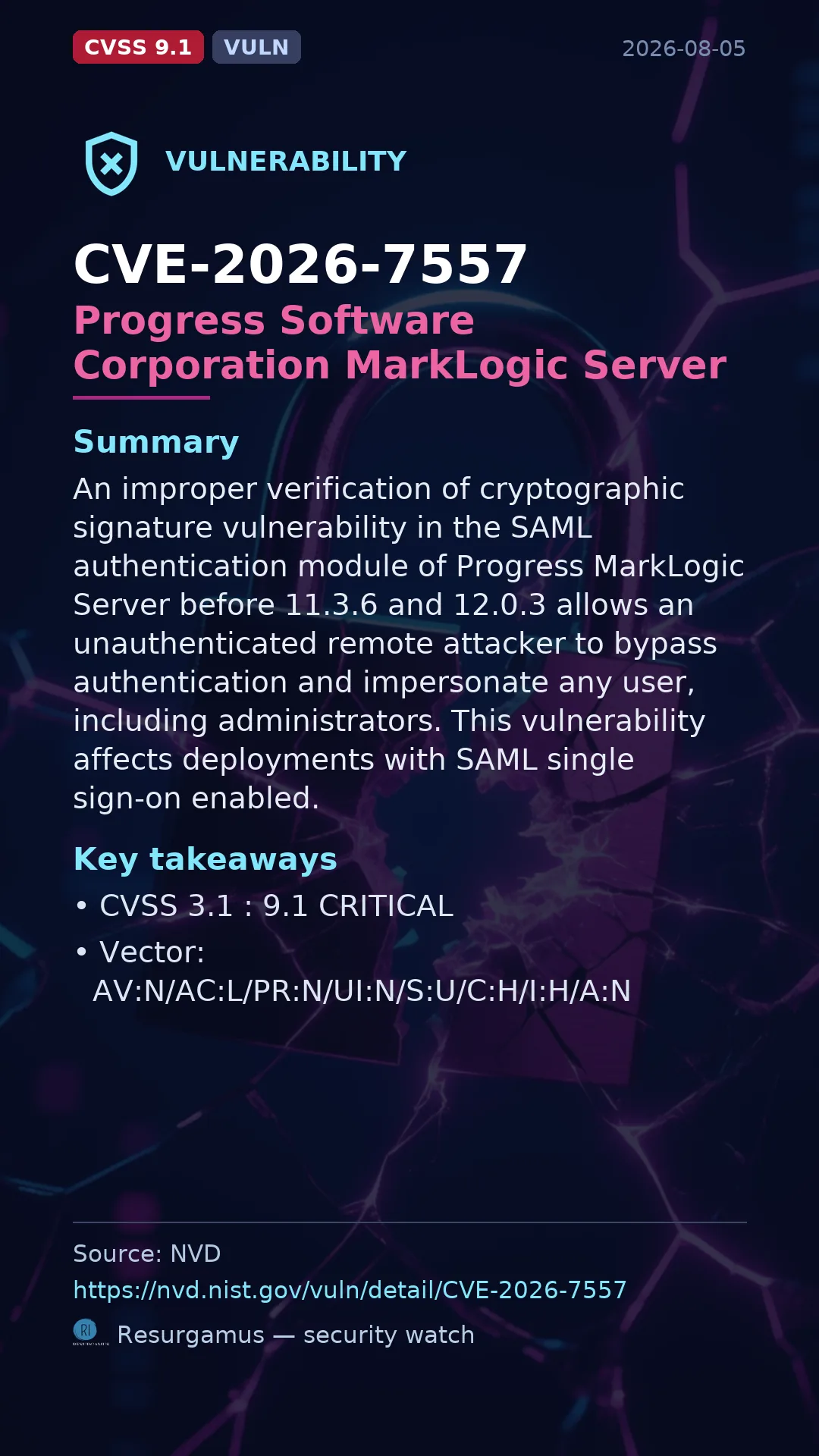 CVE-2026-7557 Progress Software Corporation MarkLogic Server Vulnerability