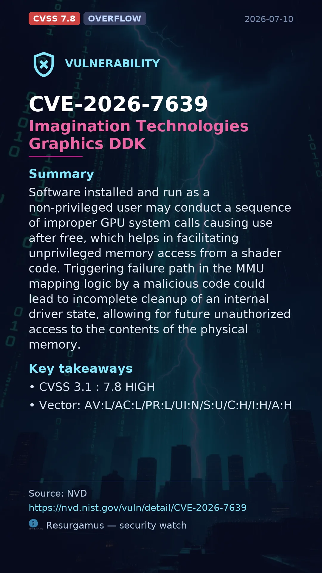 CVE-2026-7639 Imagination Technologies Graphics DDK Vulnerability
