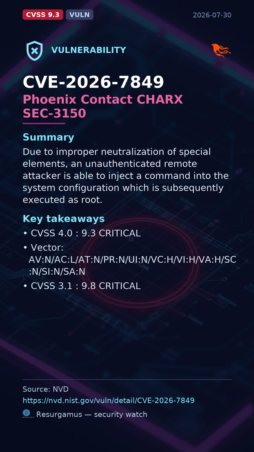 CVE-2026-7849 Phoenix Contact CHARX SEC-3150 Vulnerability