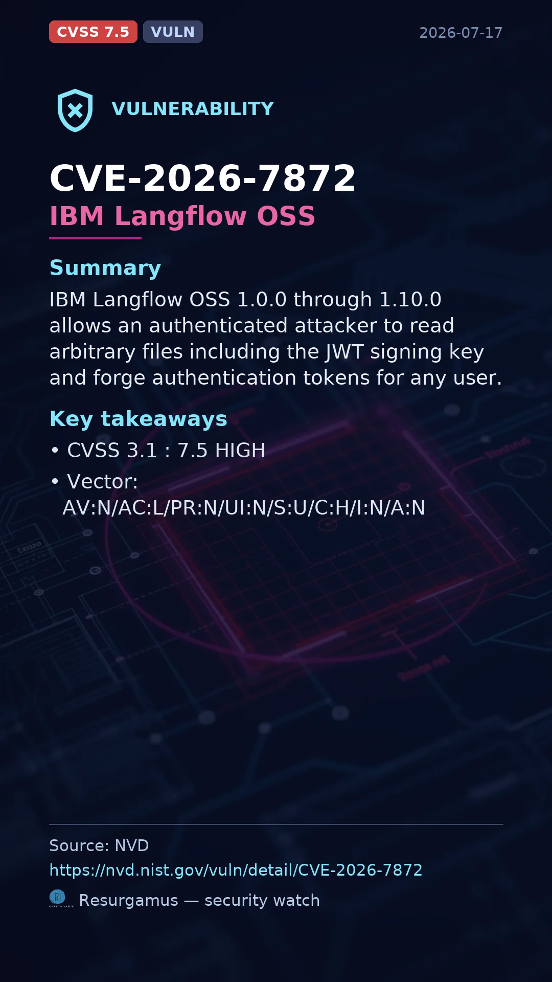 CVE-2026-7872 IBM Langflow OSS Vulnerability