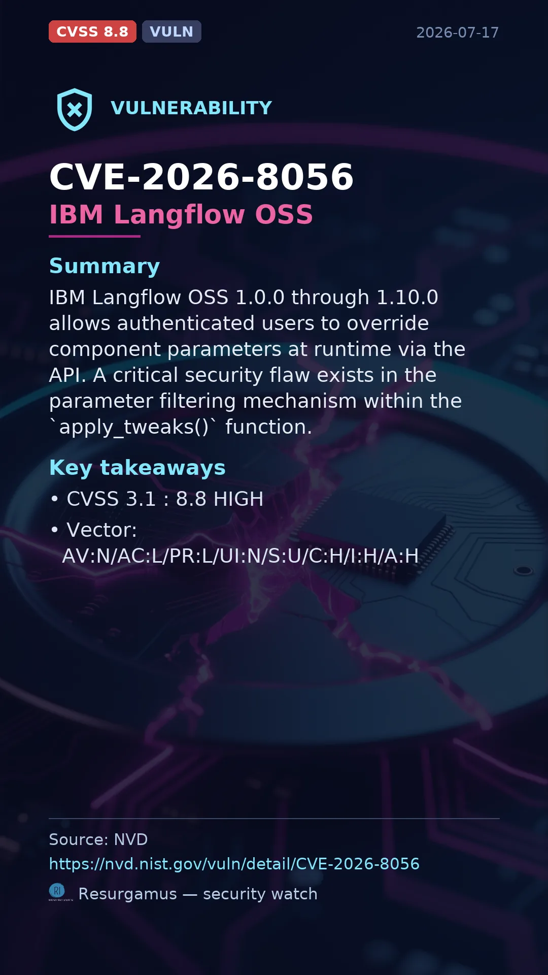 CVE-2026-8056 IBM Langflow OSS Vulnerability